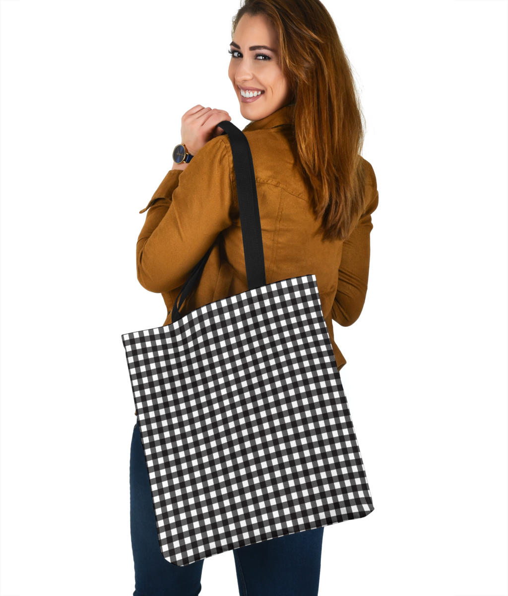 Black and White Buffalo Plaid Printed Tote Bag