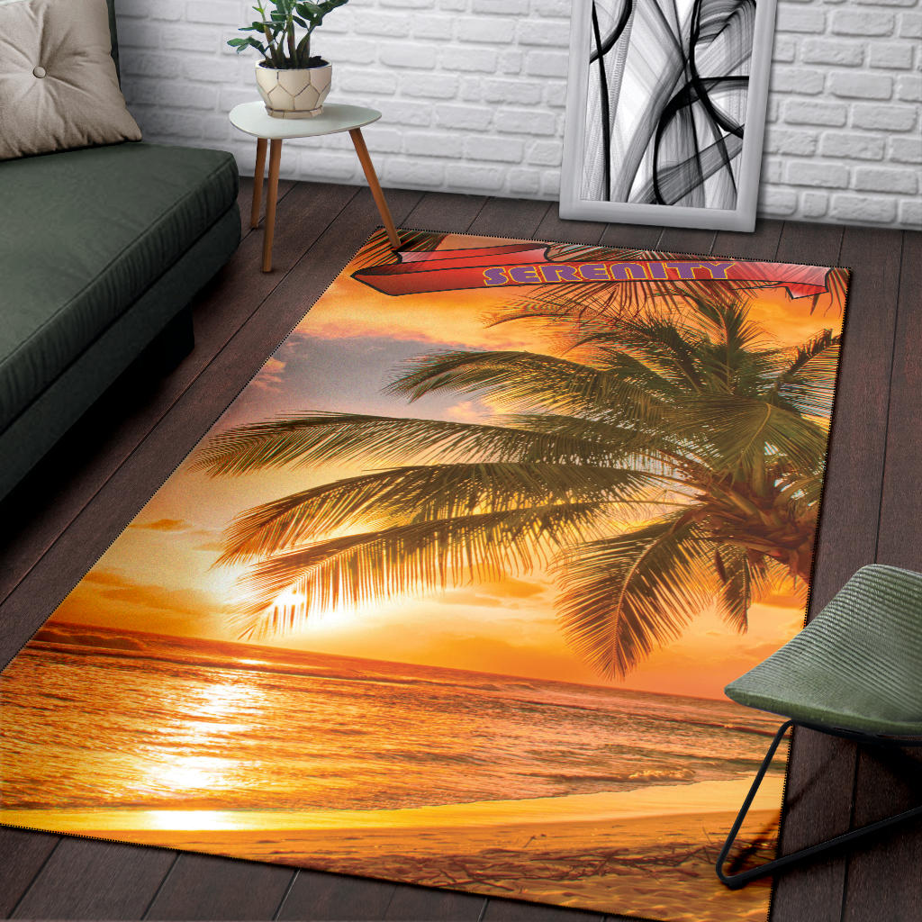 Serenity Sunset Palm Tree Beach Area Rug