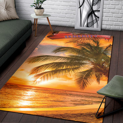 Serenity Sunset Palm Tree Beach Area Rug