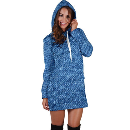 Denim Print Womens Hoodie Dress