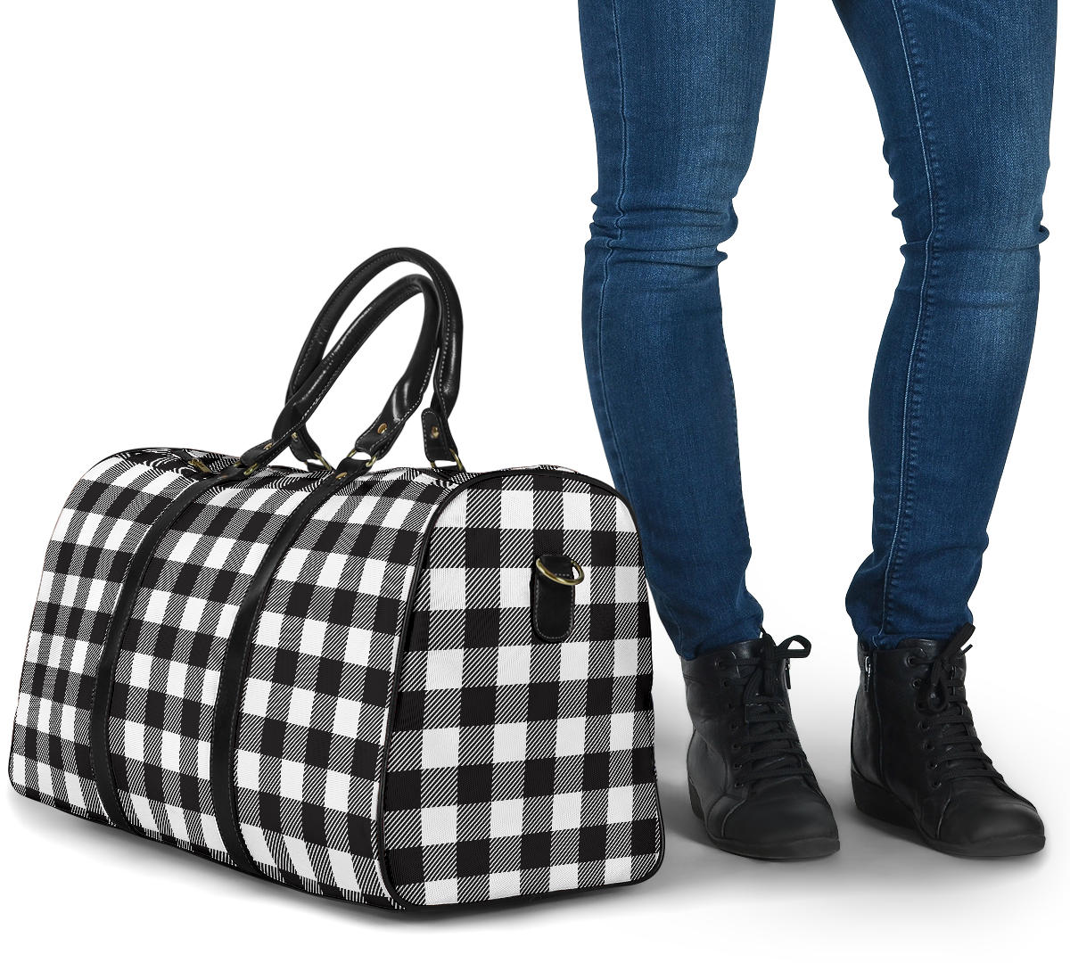 Black and White Buffalo Plaid Travel Bag