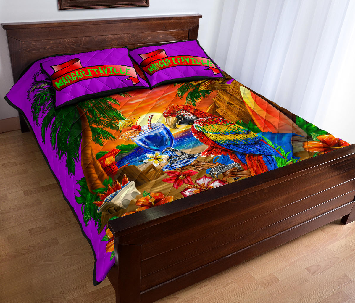 Margaritaville Parrot Beach Sunset Purple Quilt Set