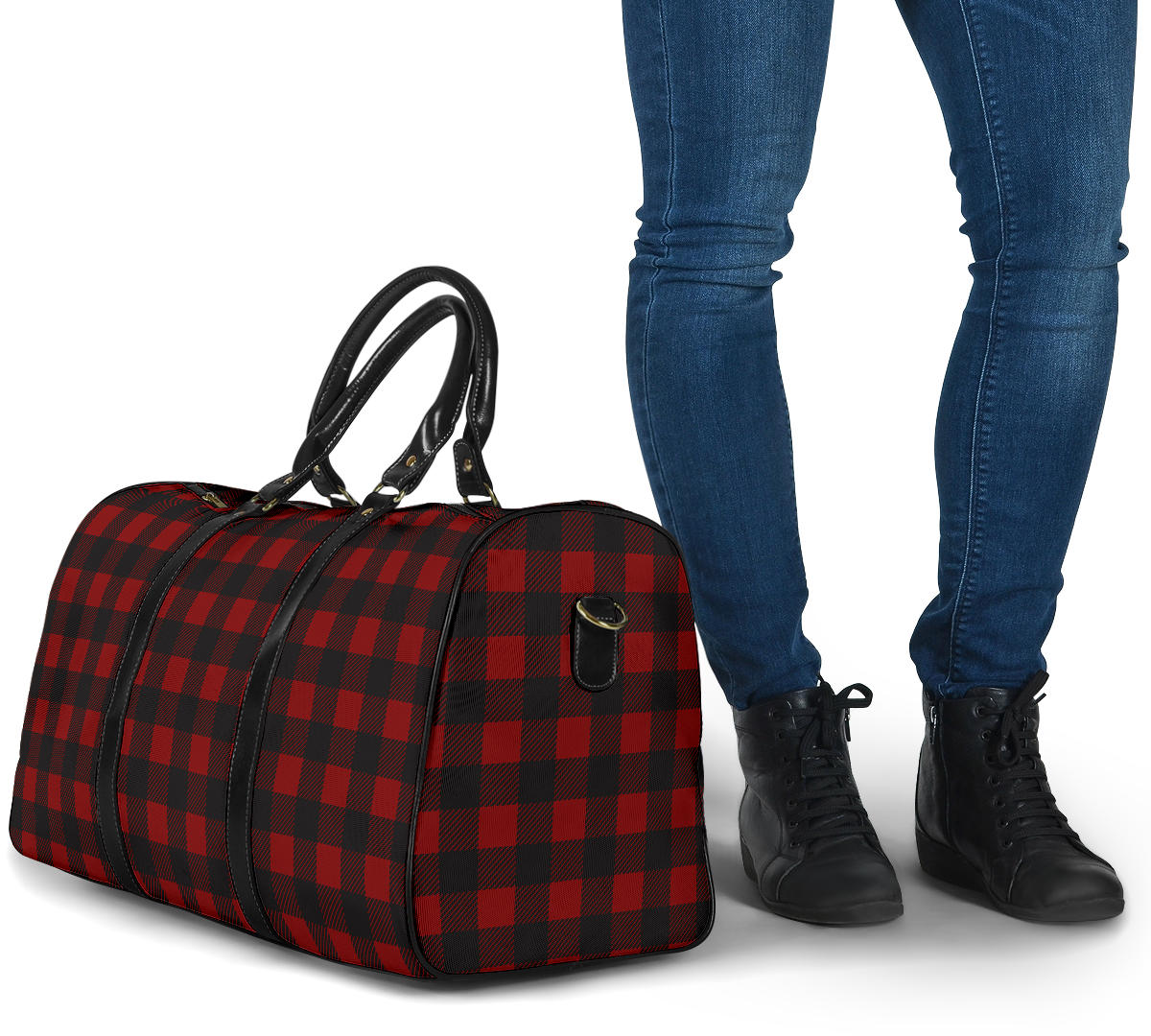Black and White Buffalo Plaid Travel Bag
