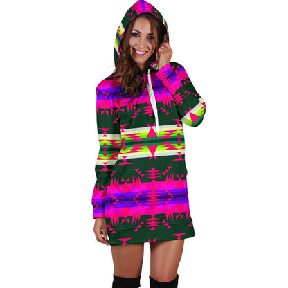 Between the Mountains Teal Pink Hoodie Dress