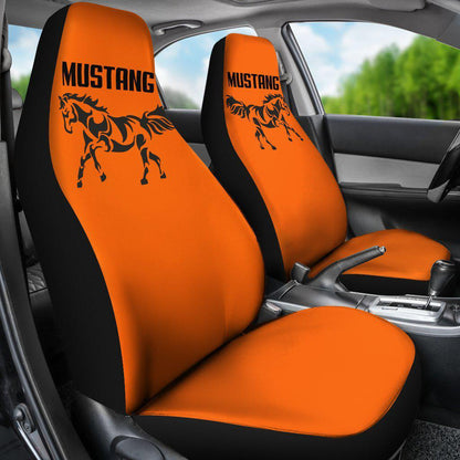 Mustang Horse Silhouette Orange Seat Covers