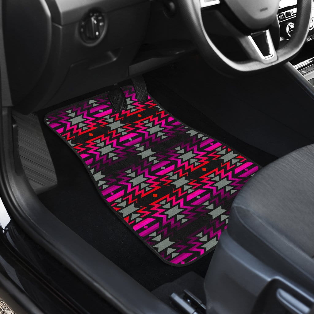 Black Fire Pink and Red Front And Back Car Floor Mats (Set Of 4)