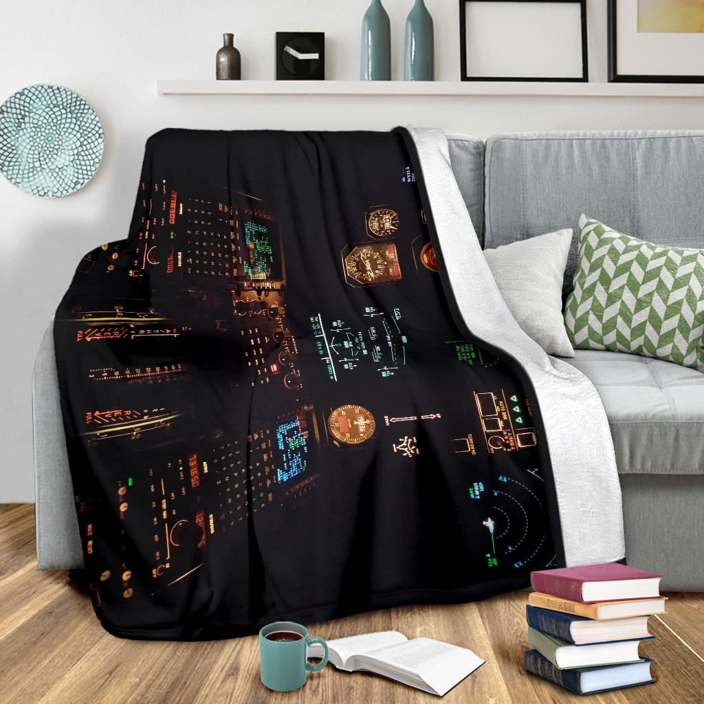 Airplane Cockpit Instrument Panel Premium Blanket
