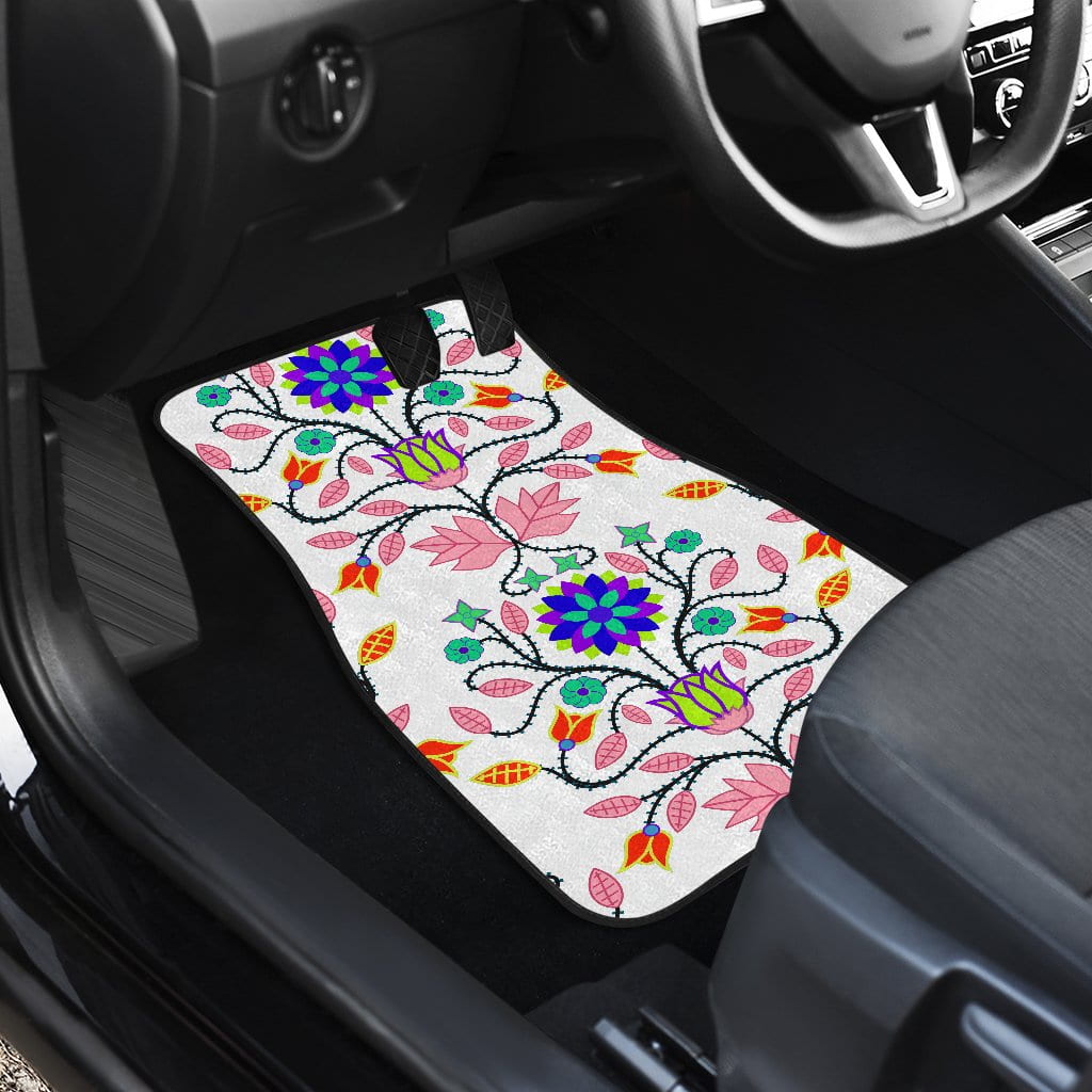 Floral Beadwork Four Clans White Set of 4 Car Floor Mats