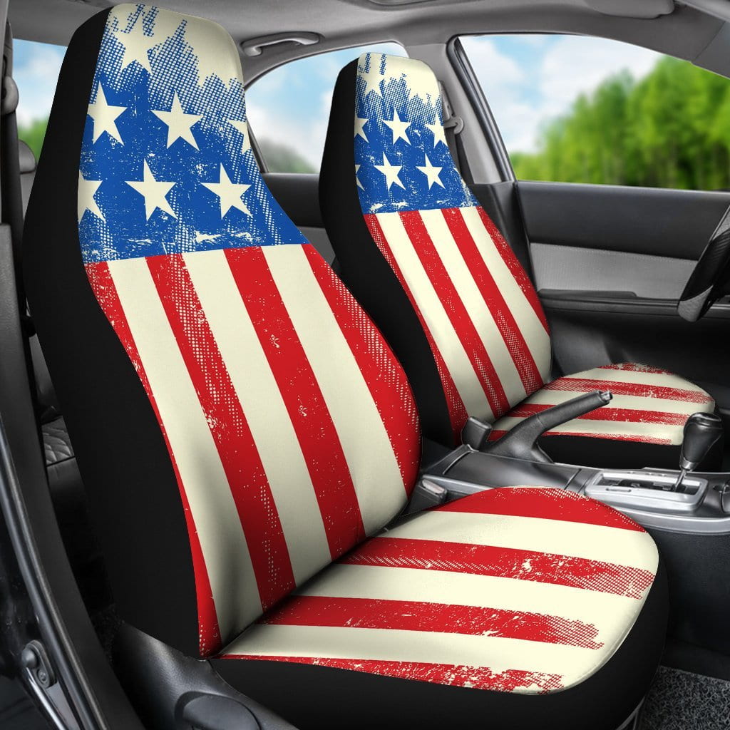 American Flag Truck Seat Covers For 2010-2015 Toyota Tacoma - 8pc Set Front & Rear