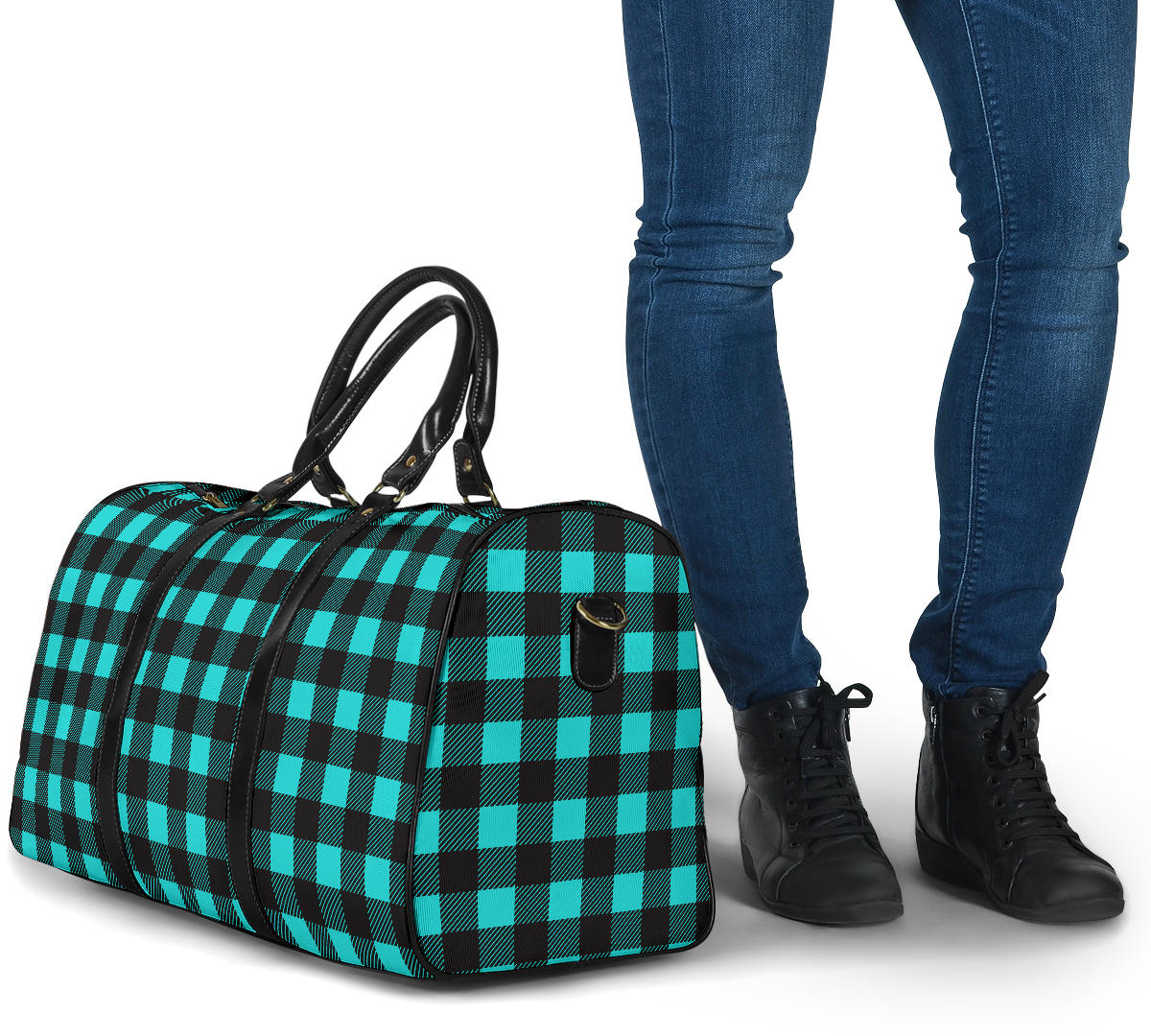 Black and White Buffalo Plaid Travel Bag