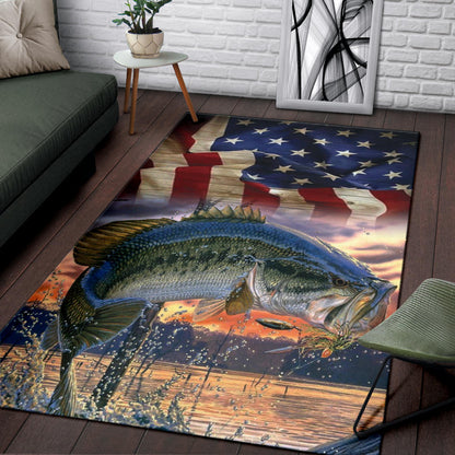 Bass Fish American Flag Area Rug