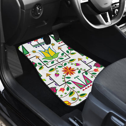 Geometric Floral Summer-White Set of 4 Car Floor Mats