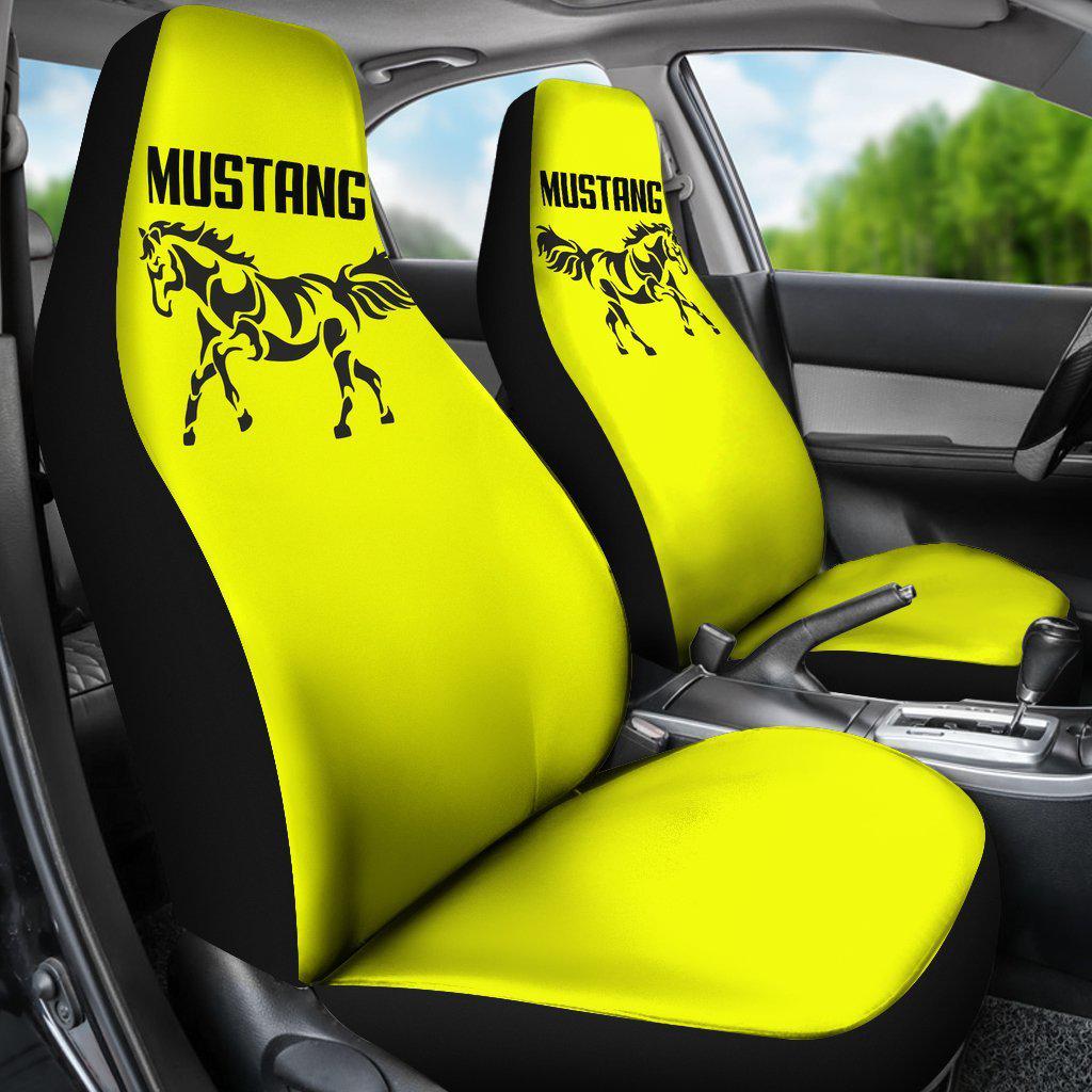 Mustang Horse Silhouette Yellow Seat Covers