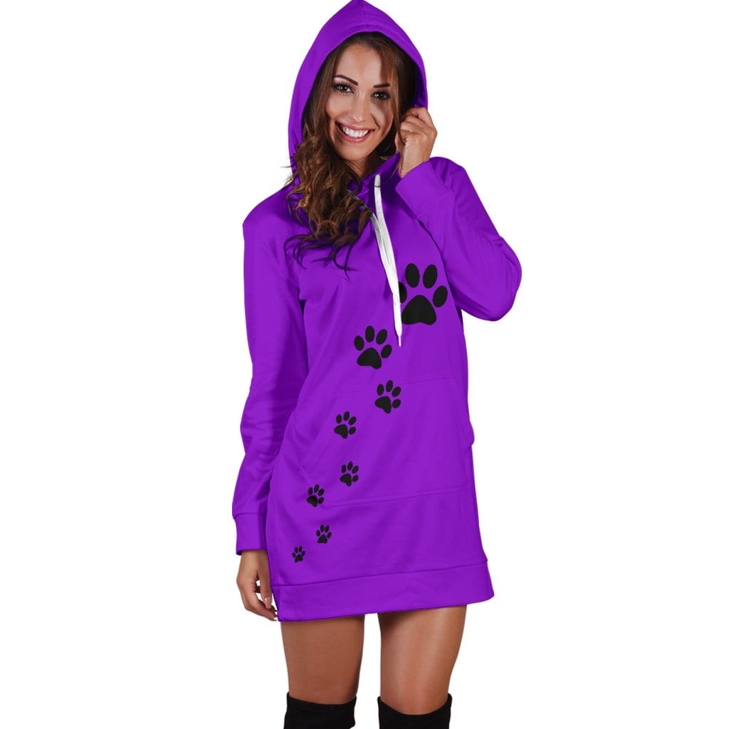 Women's paw prints hoodie dress-purple