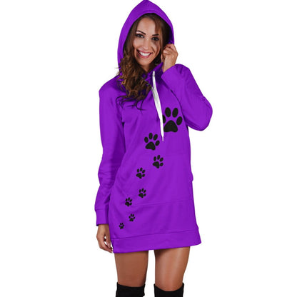 Women's paw prints hoodie dress-purple