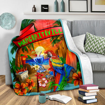 Margaritaville Baby Blue Parrot Sunset Beach Premium Blanket