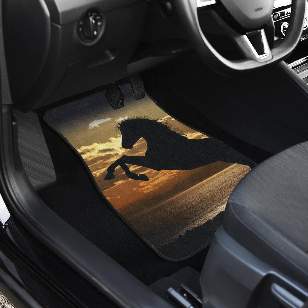 Stallion Horse Ocean Sunset Front Floor Mats Horse Set