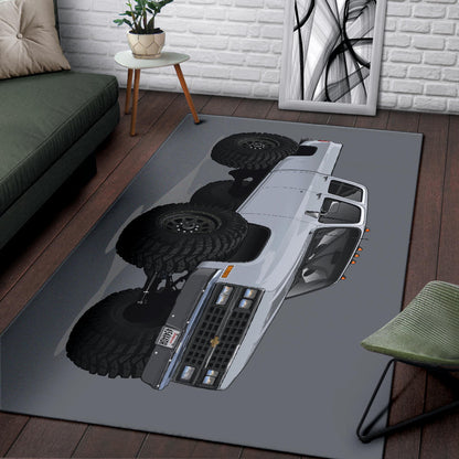 White 4x4 Crew Cab Pickup Truck Car Art Area Rug