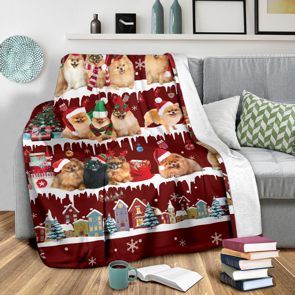 Premium Blanket Pomeranian Snow Christmas Blanket