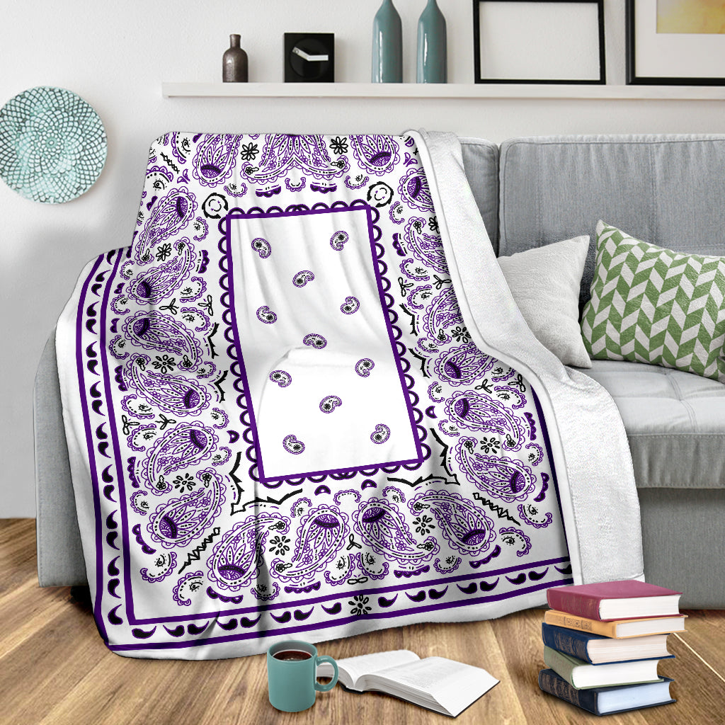 Ultra Plush White with Purple Bandana Premium Blanket