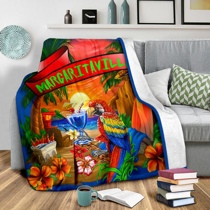 Margaritaville Royal Blue Parrot Beach Sunset Premium Blanket
