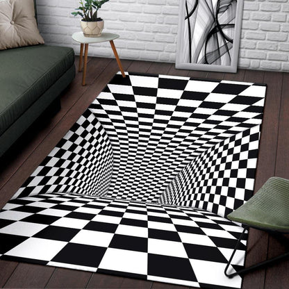 Tunnel Optical Illusion Checkered Flag Area Rug
