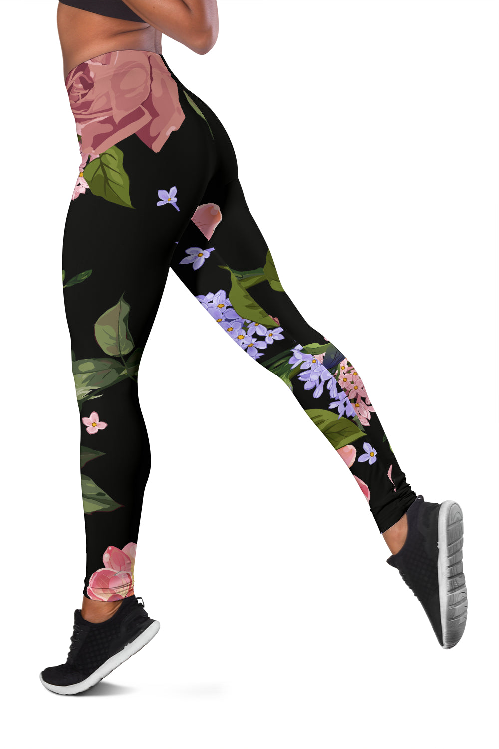 Lilac Roses | Black Leggings