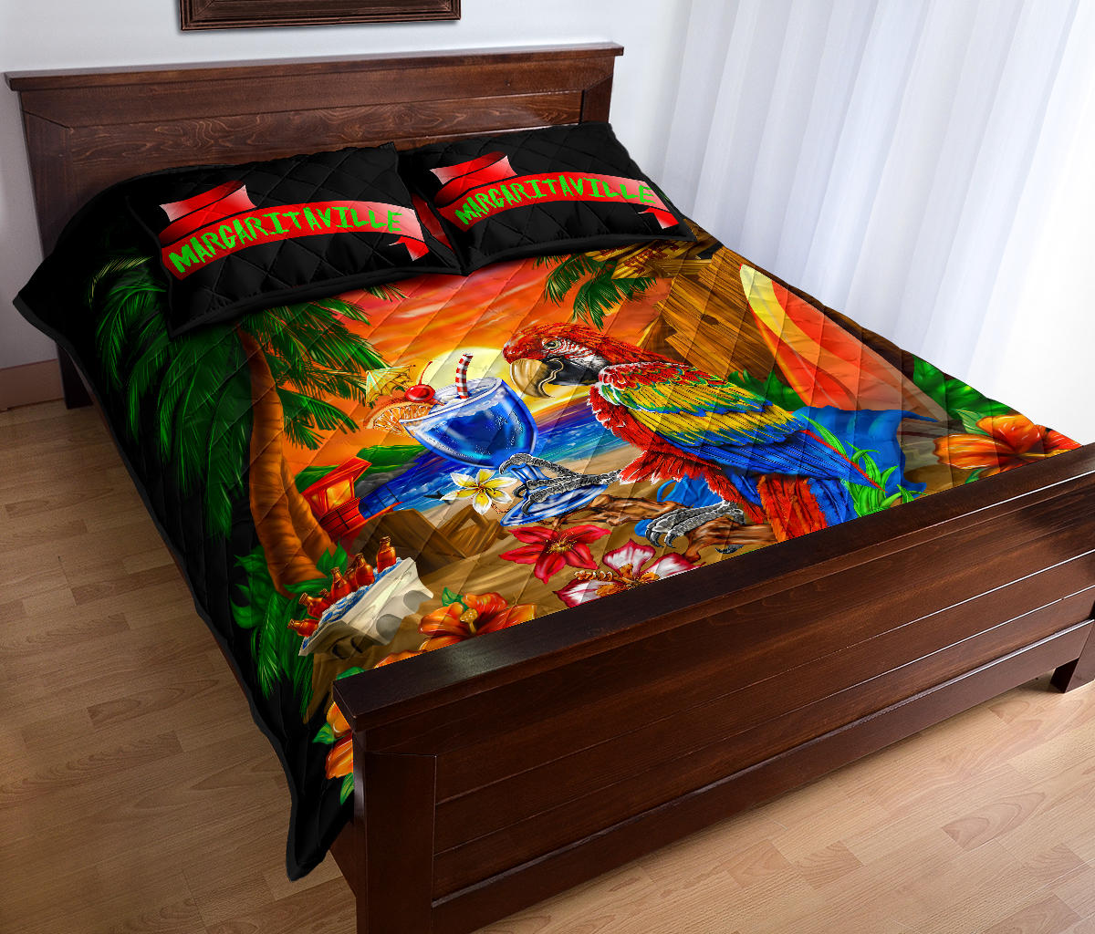 Margaritaville Parrot Sunset Black Quilt Set