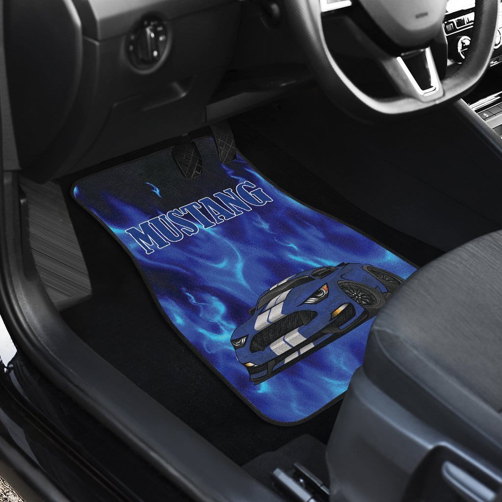 Blue Mustang Silver Stripes Car Mats