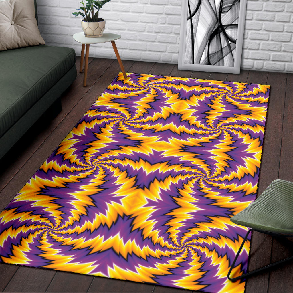 Spiral Optical Illusion Area Rug Purple Yellow