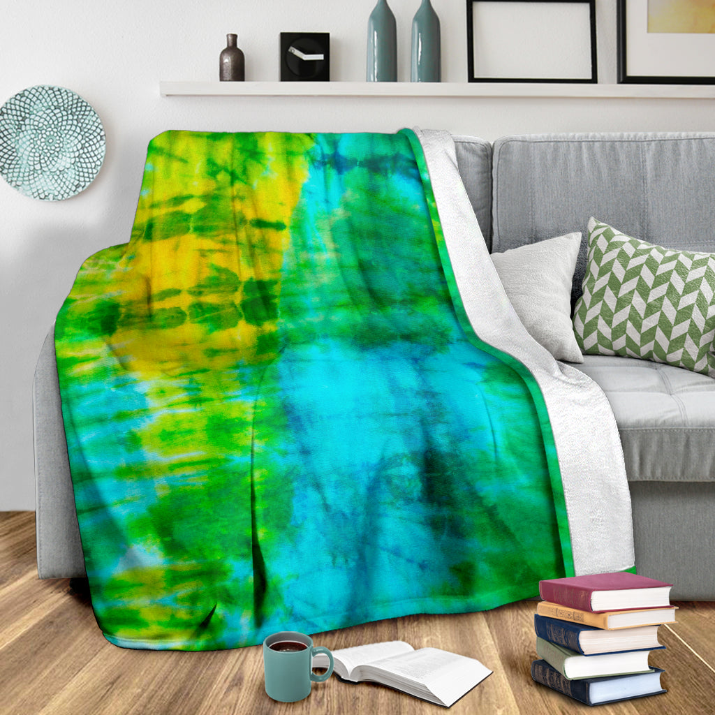 Ultra Plush Green Blue Tie Dye Fleece Premium Blanket