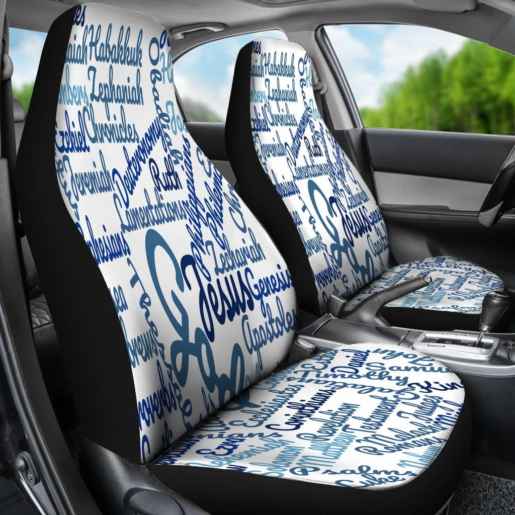 Custom-Made Holy Bible Books White Blue Car Seat Covers