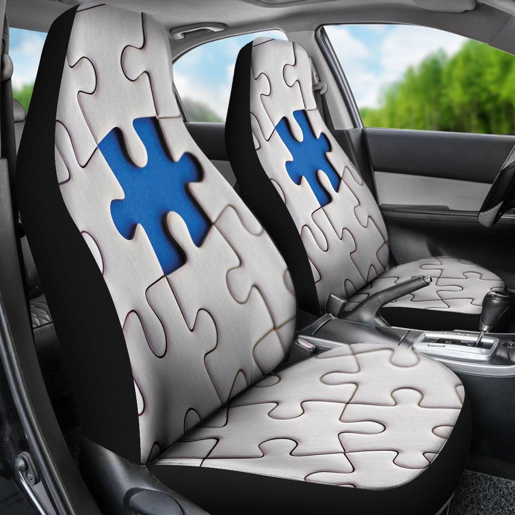 Autism Puzzle Design White Seat Covers