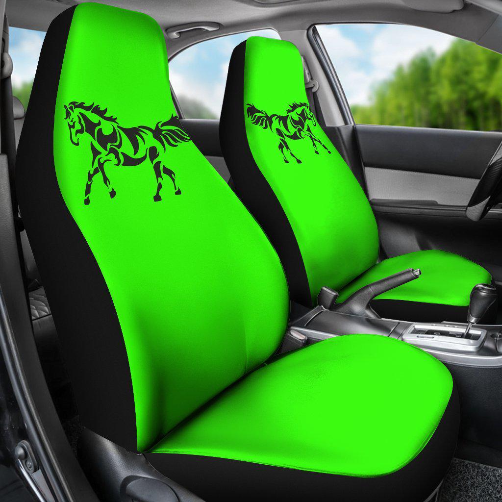 Black Horse Silhouette Lime Green Seat Covers