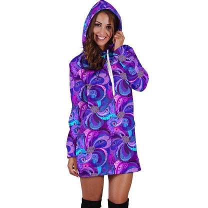 Purple Peacock Women's Hoodie Dress
