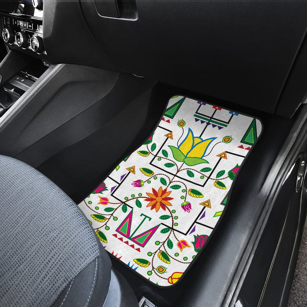 Geometric Floral Summer-White Set of 4 Car Floor Mats