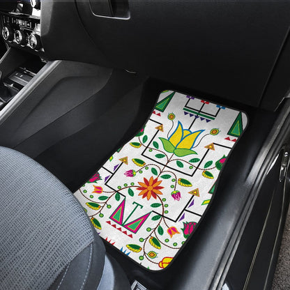 Geometric Floral Summer-White Set of 4 Car Floor Mats