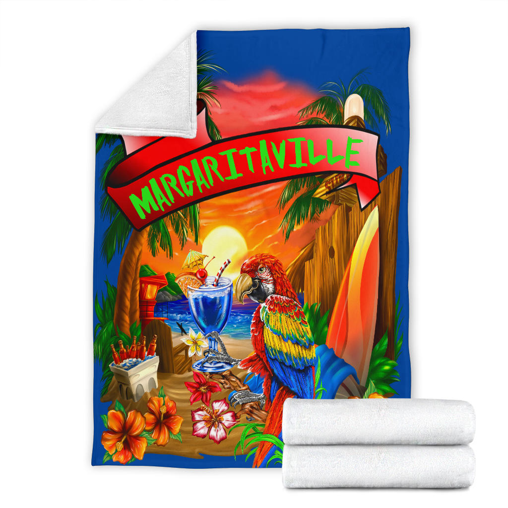 Margaritaville Royal Blue Parrot Beach Sunset Premium Blanket