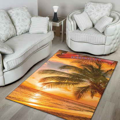 Serenity Sunset Palm Tree Beach Area Rug