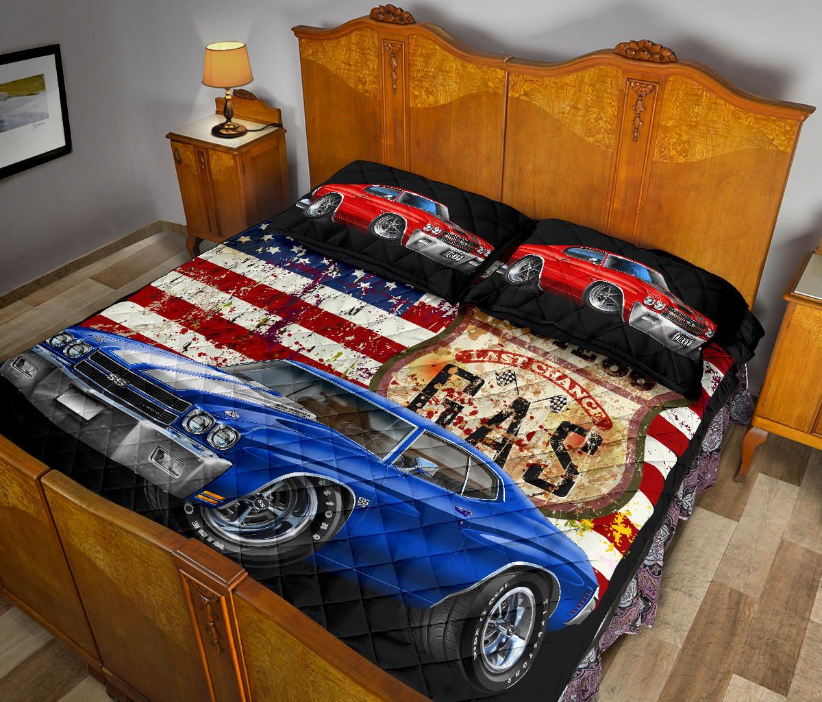 1970 Chevelle Route 66 American Flag Quilt Set