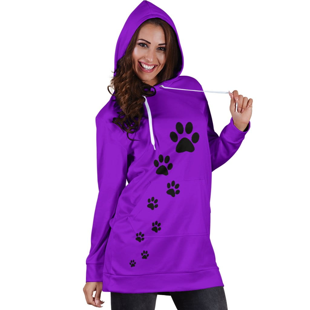 Women's paw prints hoodie dress-purple