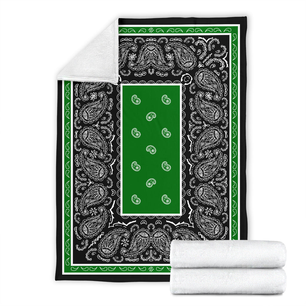 Ultra Plush Green and Black Bandana Throw Premium Blanket