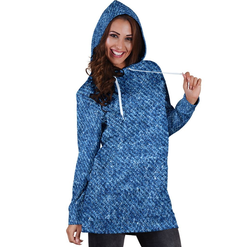 Denim Print Womens Hoodie Dress