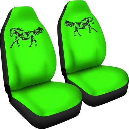 Black Horse Silhouette Lime Green Seat Covers