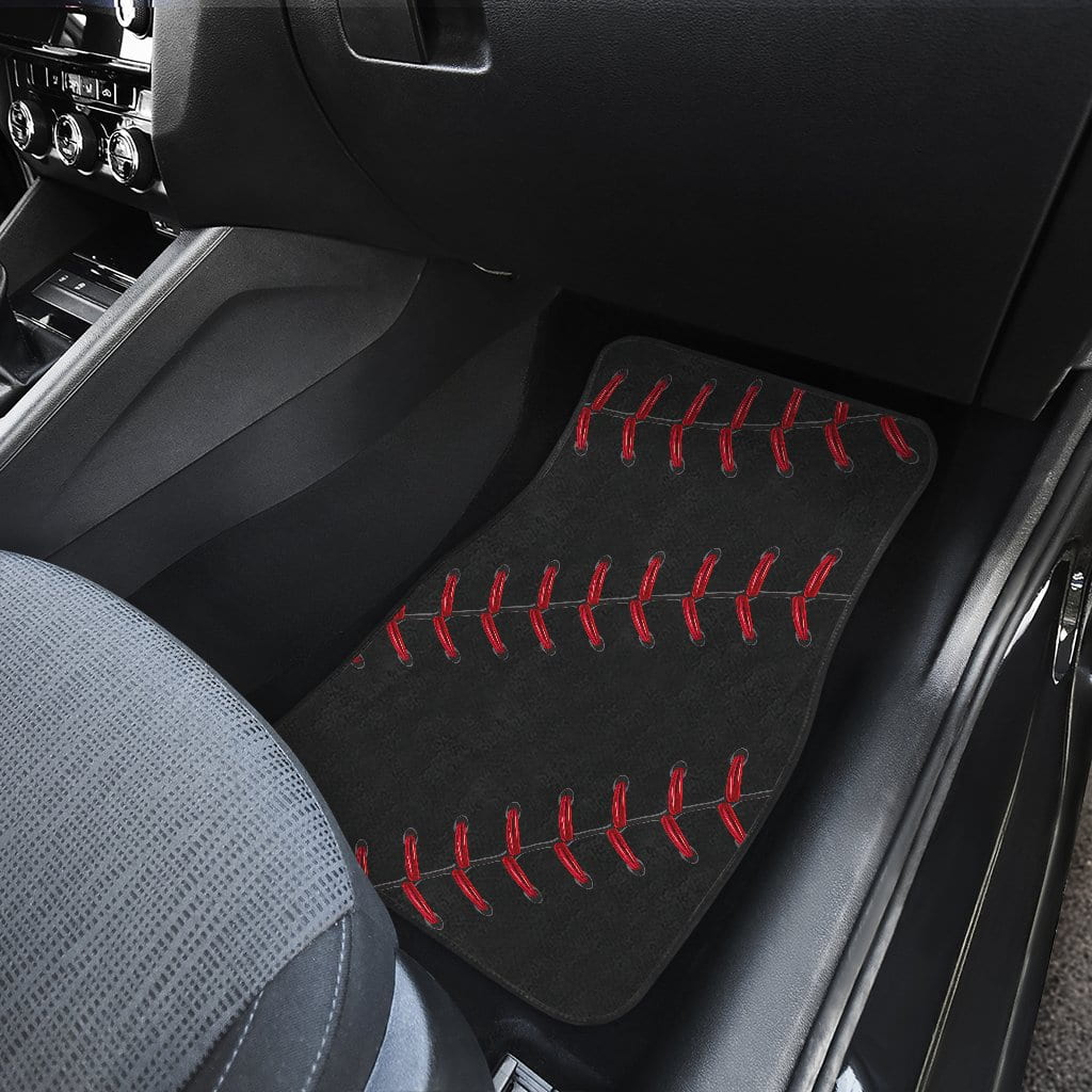 Black Baseball Front And Back Car Floor Mats (Set Of 4)