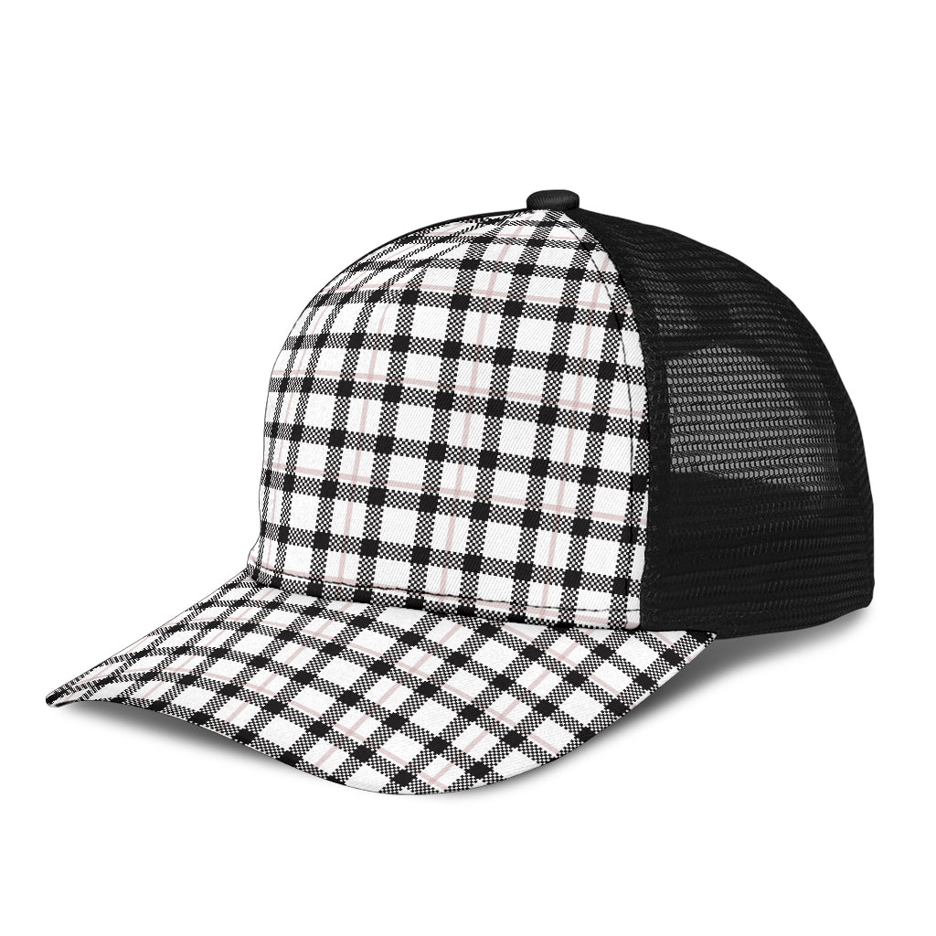 Black and White Buffalo Plaid Print Mesh Back Cap