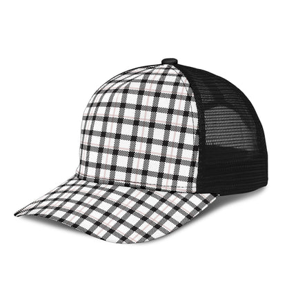 Black and White Buffalo Plaid Print Mesh Back Cap