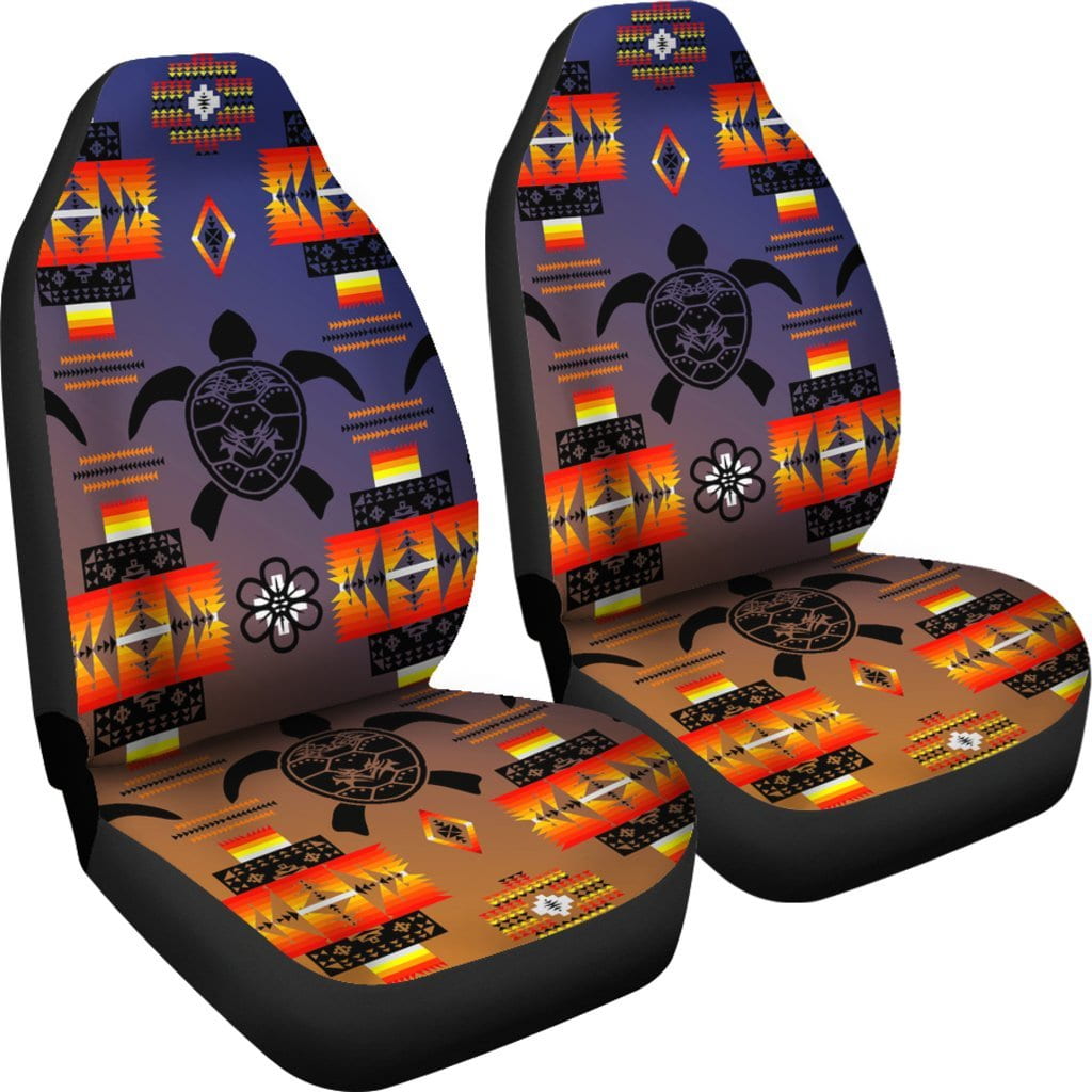 Turtle Dark Blue Orange Set of 2 Car Seat Covers