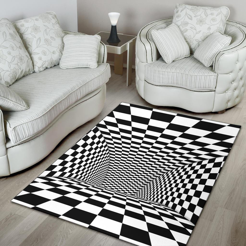 Tunnel Optical Illusion Checkered Flag Area Rug