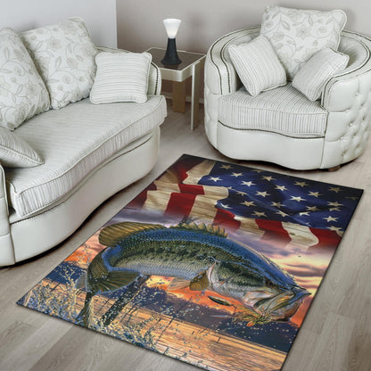 Bass Fish American Flag Area Rug